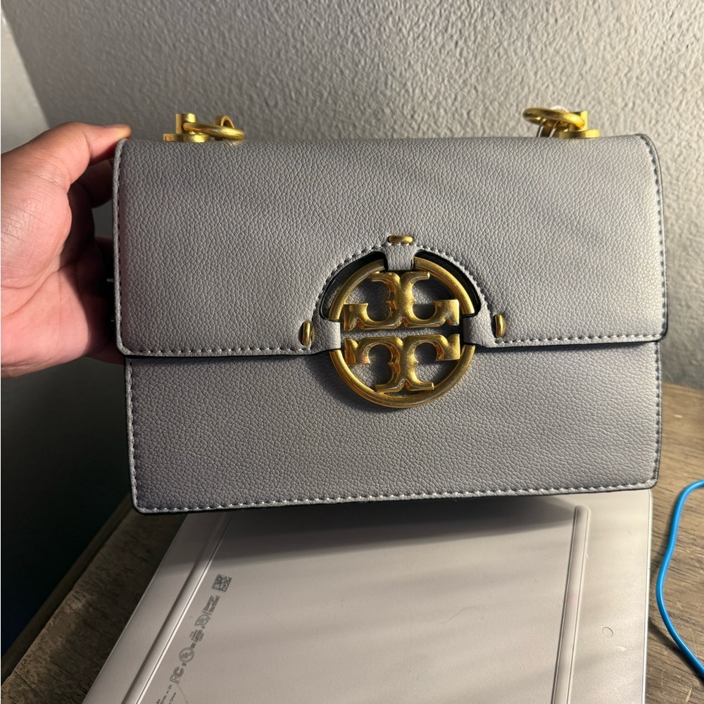 Tory Burch Gray Shoulder Bag with Gold Hardware